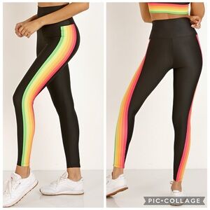 Beach Riot Black Leggings with Rainbow Stripe